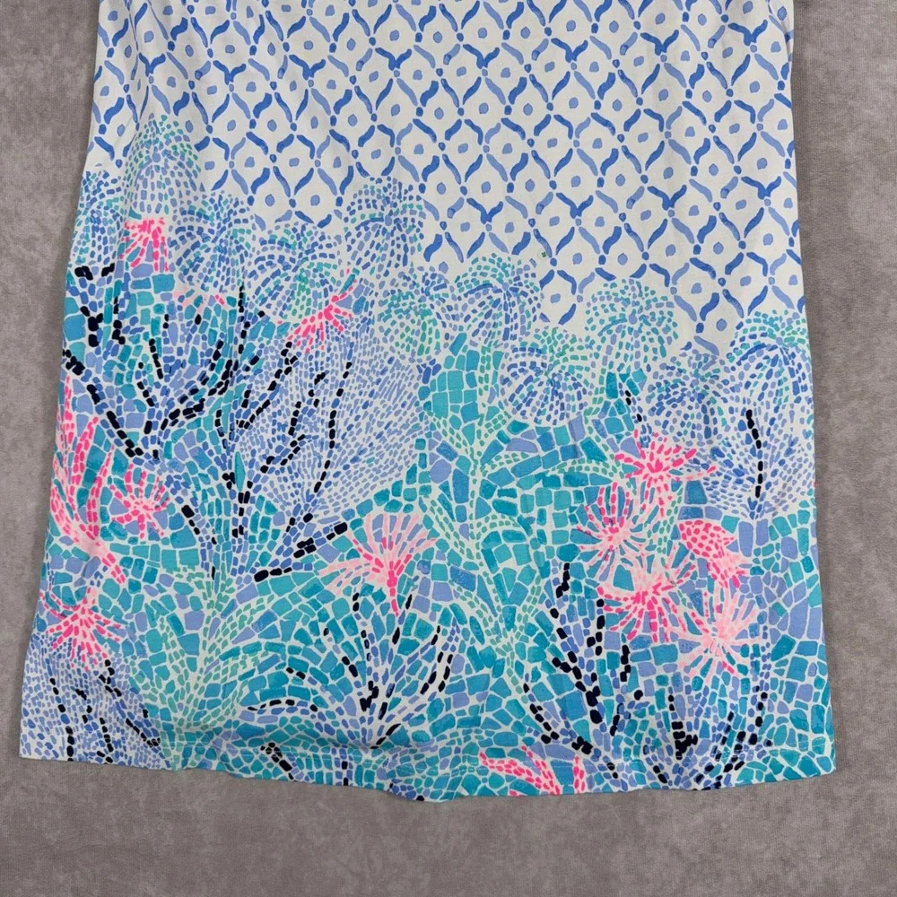 Lilly Pulitzer Pima Cotton Shift Dress Coral Mosaic Blue White Size S Sleeveless